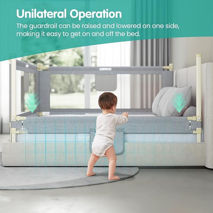 Bed Rails for Toddlers，Toddler Bed Rails，Bed Rail for Baby - Adjustable Height Bed Guard with Child Safety Lock, Universal Fit for King/Full/Twin Beds (Grey, 1 Side 59Inch)