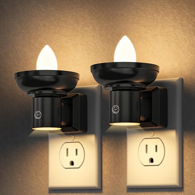 DORESshop LED Night Light[2 Pack], Night Lights Plug into Wall, 3 Level Brightness Adjustable Plug in Night Light, Dusk to Dawn Sensor Nightlights for Adults