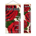 Personalized Kids Name Growth Chart Ruler for Wall Wood Frame Height Measure Chart 13.4x56 in Linen Hanging Height Growth Chart Vintage Red Rose Kids Room Decor