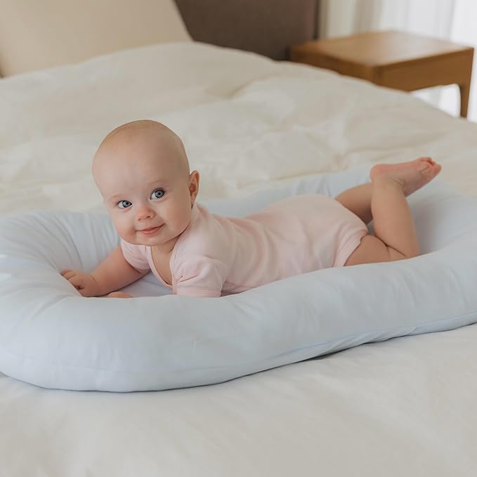 Aila + Aiden Baby Lounger | Organic Cotton Infant Lounger | Adjustable & Portable Floor Lounger | Supervised Use | Soft, Breathable, Washable Cover - Snuggle Collection - (Blue)