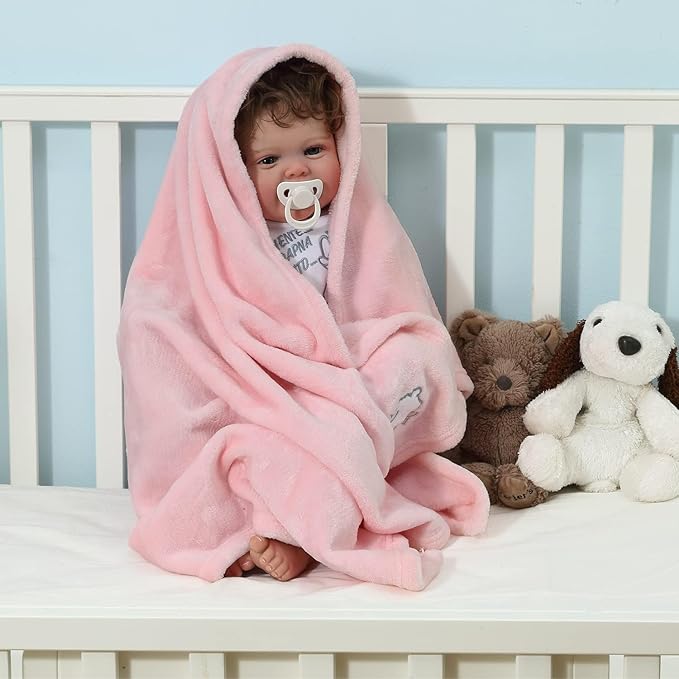 CREVENT 2Pcs 30''X40'' Cute Cozy Fluffy Warm Baby Blankets for Infants Toddlers' Bedding Crib Cot Stroller - Grey Cloud + Pink Sheep