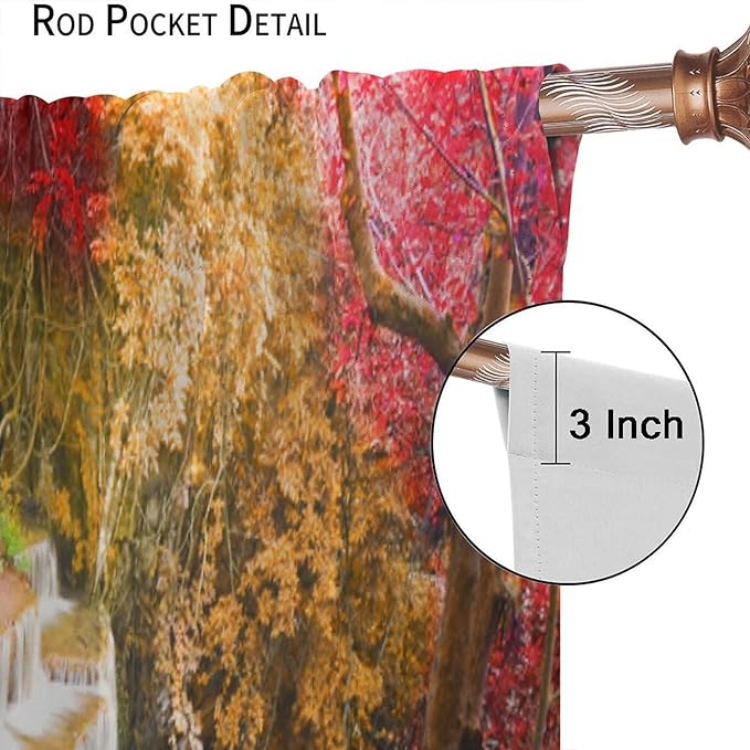 Landscape Blackout Curtains, Nature Forest Waterfall Butterfly Scenery Pattern Rod Pocket Window Drapes, for Bedroom Living Room 42" W X 63" L