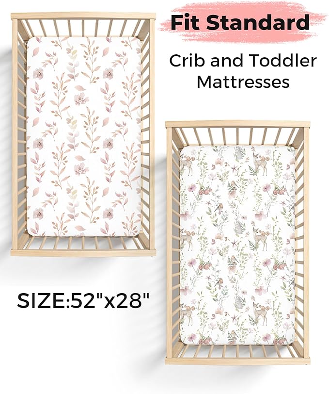 Crib Sheets for Boys and Girls, 2 Pack Fitted Baby Sheets for Standard Toddler Mattress 28" x 52", Soft Breathable Jersey Knit Baby Bedding (Teddy Bow)