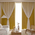 Kinryb Kids Blackout Curtains for Bedroom/Living Room/Classroom, Sheer Overlay 2 Panel Set, Double Layer Curtains with Star Cutout for Kids Room(Each Piece W 70 x L 95 Inches 2 Pcs Yellow)