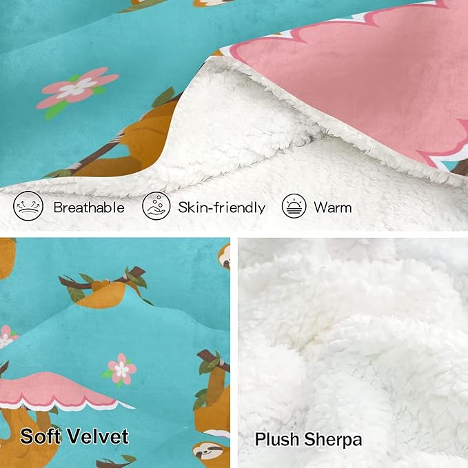 Sloth and Flower Personalized Receiving Sherpa Fleece Baby Blankets for Girls Boys Kids, Swaddle Blankets Gift for Newborn Crib Infants 30x40 Inches