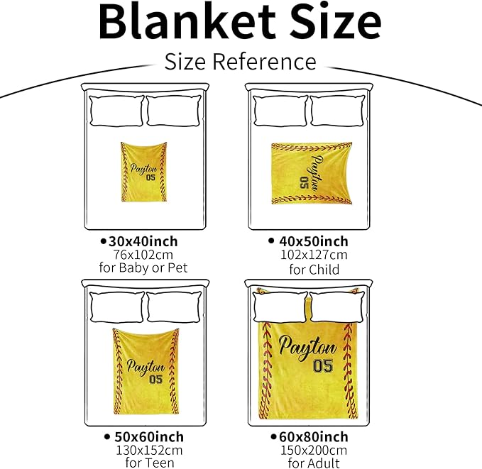 Personalized Softball Kids Blanket with Naumber and Name - Custom Sport Bed Blankets Gift for 0-3 Months Baby Essential - Super Warm and Comfortable 50x60inch