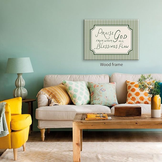 Christian Bible Verse Scripture Poster Praise God From Whom All Blessings Flow Wall Art 16x24 inch Framed Green Striped Religious Canvas Prints for Church Home Prayer Room Wall Decor