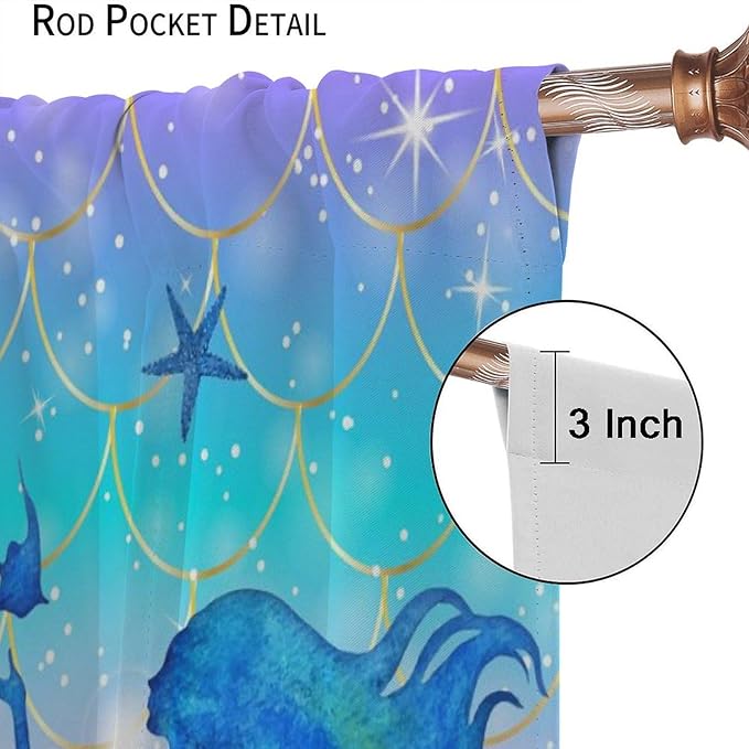 Mermaid Scale Curtains for Kids Girls Magic Gradient Mermaid Fish Scale Pattern Decoration Bedroom Nursery Curtains 84x84 Inch