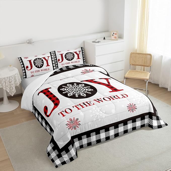Christmas Snowflake Kids Comforter Set King Size,Cottage Plank Bedding,Girls Boys Adults Bedroom/Xmas Cabin Decor,Geometric Grids Stylish Down Comforter,Rustic Farmhouse Duvet Insert,2 Pillowcases