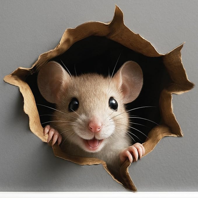 GRITKULTURE Removable Peek A Boo Mouse in Mouse Hole Decal Sticker 5.1inch 2 Pack. Mouse Hole in The Wall Sticker with 3D Effect. Wall Decoration, Funny Gift, Potty Training, Prank (#6)