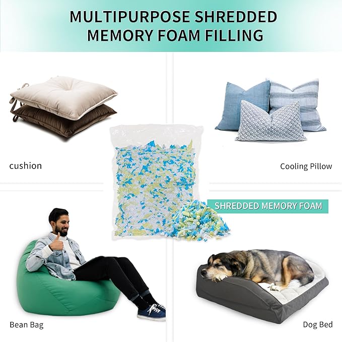 10lbs Shredded Memory Foam Bean Bag Filler, Soft and Convenient Bean Bag Filling Pillow Stuffing for Beanbag, Couch, Cushion, Stuffed Animals, Dog Bed, Arts Crafts