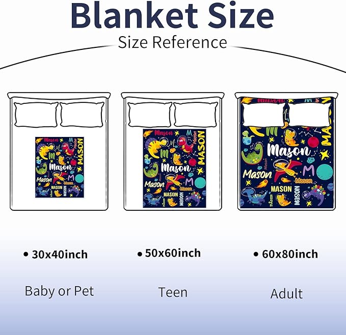 Custom Dinosaur Blanket for Boys, Personalized Name Blanket for Kids Dino Outspace, Soft Flannel Dinosaur Customized Gift for Birthday Christmas Baby Shower Children Day 40"x50"
