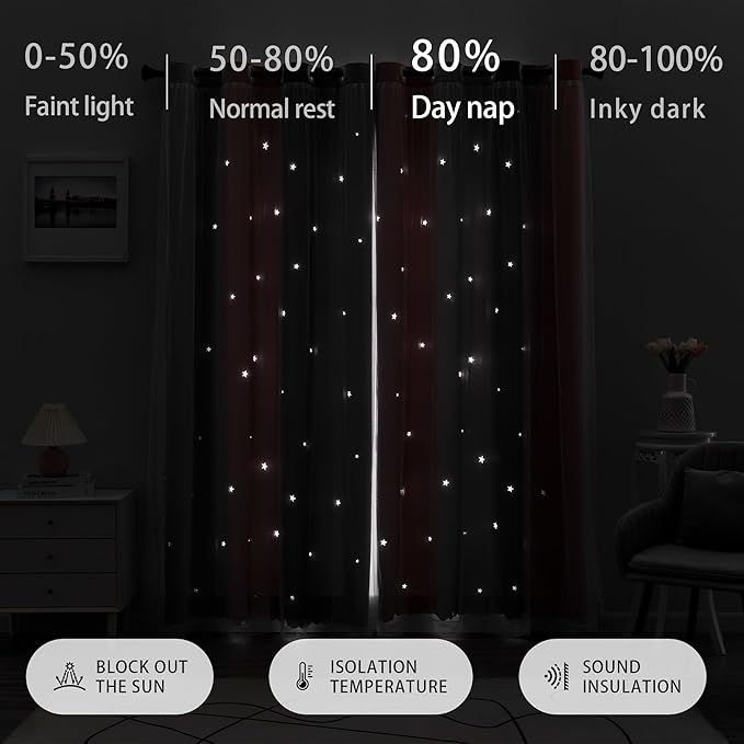 XiDi Pink Grey Ombre Curtains for Girls Bedroom Decor Kids Blackout Curtains for Nursery Room Darkening Rainbow Princess Unicorn Wall Decals Little Girl 52x45 Inches Long 2 Panels Set