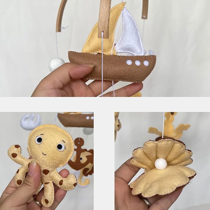 Baby Mobile, Ocean Montessori Hanging Set, Handmade Felt Under-The-Sea Nursery Decor