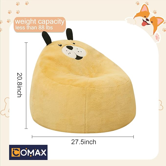 COMAX Bean Bag Chairs for Kids, Toddler BeanBag Sofa with Filler Bean Couch Stuffed for Boys and Girls, Lazy Floor Chair for Playroom, Nursery Room, Dog