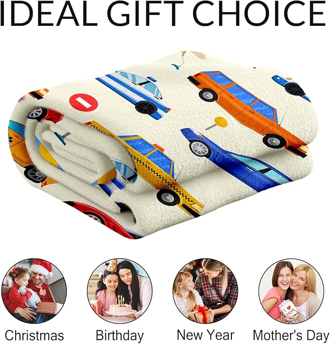 Personalized Throw Blanket Gift for Boys - 30" x 40" Inches Soft Cozy Car Blanket for Lap, Couch, Office - Blue Cartoon Throw for Girls Kids