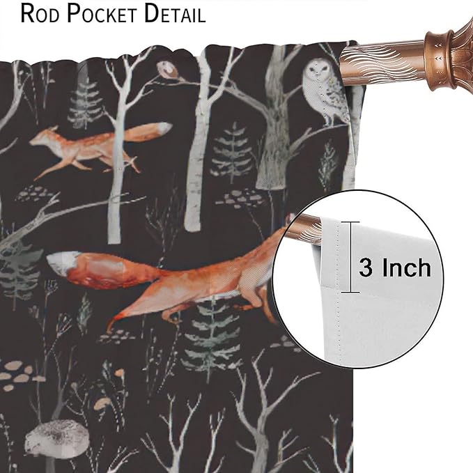 Rustic Forest Curtain, Woodland Country Hunting Animal Deer Fox Wildlife Bear Farmhouse Lodge Cabin Blackout Rod Pocket Windows Door Curtain for Bedroom Living Room Home Decor 84x84in