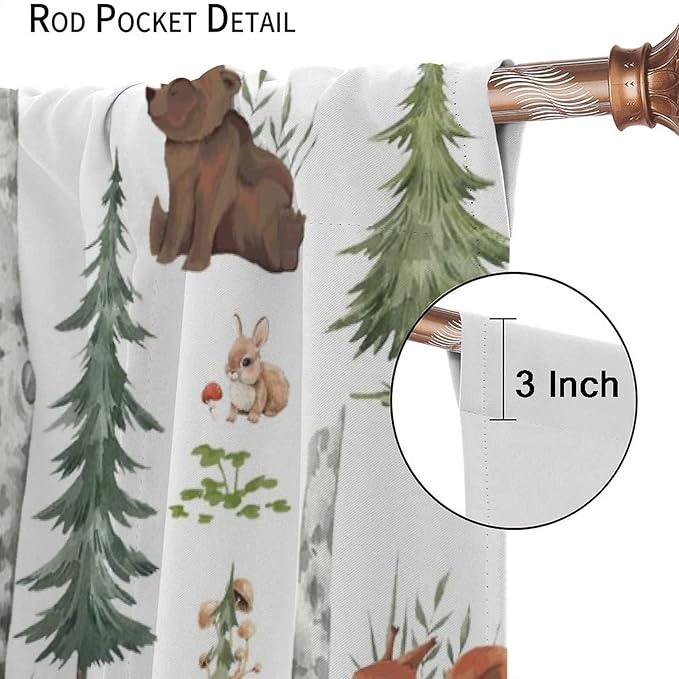 Animal Kids Curtains, Woodland Squirrel Rabbit Bear Animal Friends Forest Curtains for Boys and Girls Bedroom Living Room Kitchen 55x63in