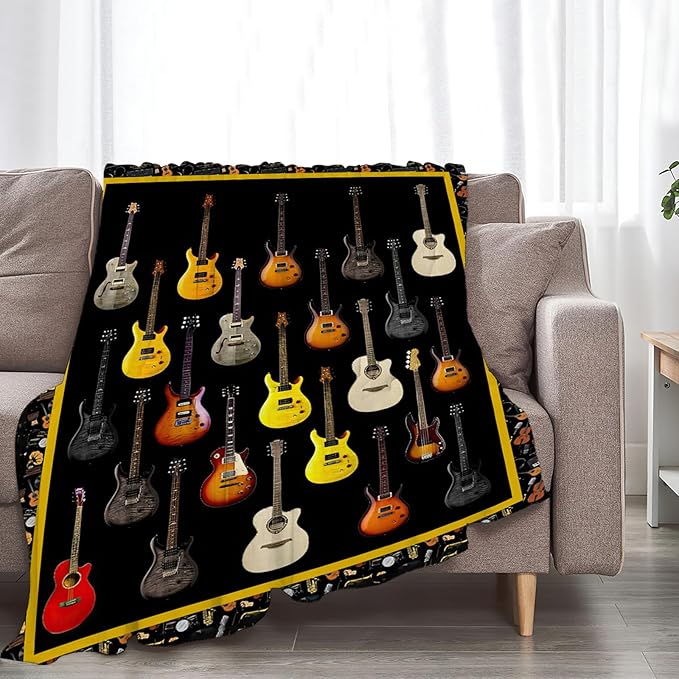 Tijuboni Guitar Music Throw Blanket Guitar Gifts for Girls Boys Women Men Kids Adults Soft Flannel Fleece Blanket for Couch Sofa Bed Home Decor 60"x80"