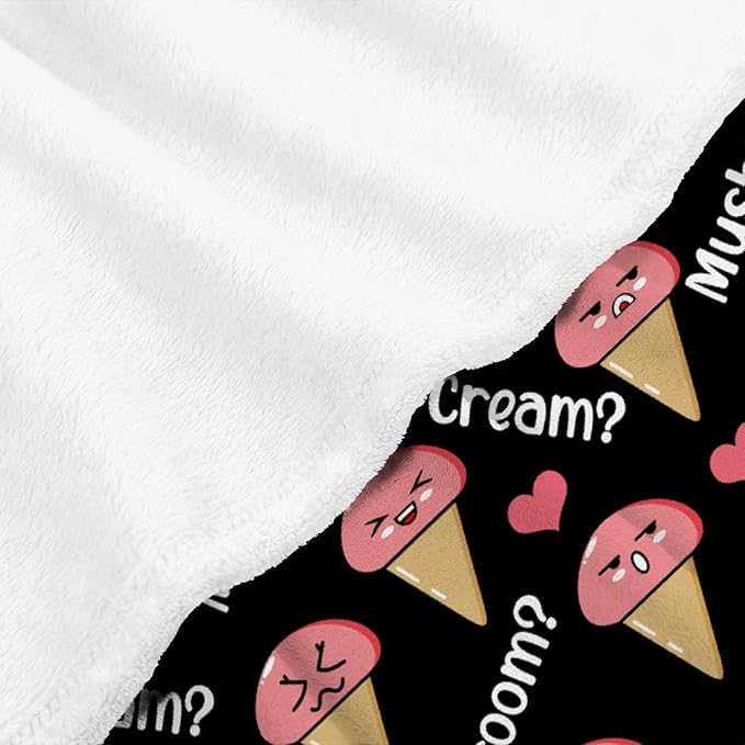 Thuswarm Mushroom Or Ice Cream Flannel Throw Blanket Warm Cozy Soft Funny Print Blankets for Bed Couch Sofa Room Decoration Gifts 120"×90" Extra Large for Family