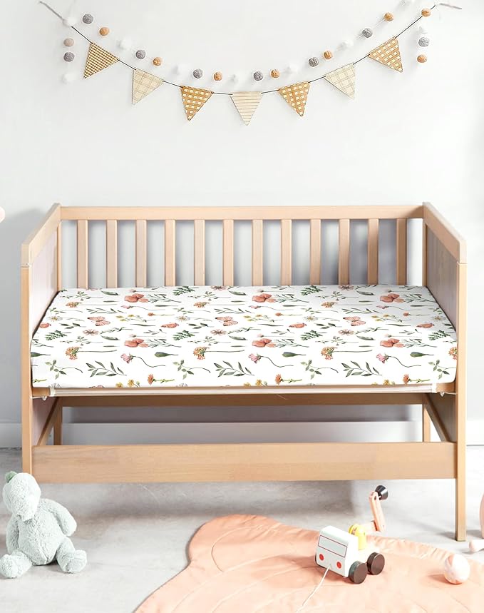 Pack and Play Sheets 2 Pack, Fitted Jersey Knit Mini Crib Sheets for Baby Boys and Girls, Compatible with Graco Pack N Play and Mini Crib Mattress (Butterfly Garden, Pack N Play/Mini Crib Sheets)