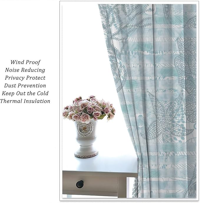 Starfish Curtains，Starfish and Seashells Coastal Curtain Ocean Themed Underwater Marine Decor Waterproof Fabric Curtain Set 2 Panels,84x84 Inches