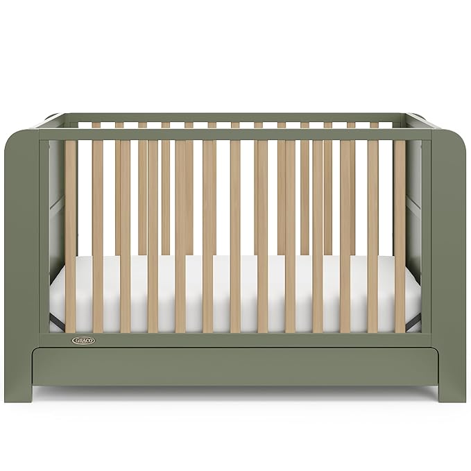Graco Read-with-Me 4-in-1 Convertible Crib with Drawer (Olive with Driftwood) - GREENGUARD Gold Certified Converts to Toddler Bed, Daybed, and Functional Bookshelves