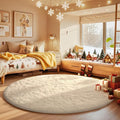Ophanie Round Rugs 5Ft Ivory Circle Area Rug, Aesthetic Room Decor, Christmas Nursery Bedroom Carpet, Fluffy Fuzzy Plush Soft Shaggy Cream Living Room Rugs for Kids Home