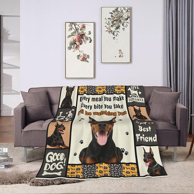 Doberman Blanket Doberman Decor Throw Blanket Super Soft Flannel Lightweight Fluffy Plush Fuzzy Fleece Stuff Blanket Gifts for Dog Lover Girl Woman Adults Man Boys Kids Baby for Bed Sofa 60"X80"