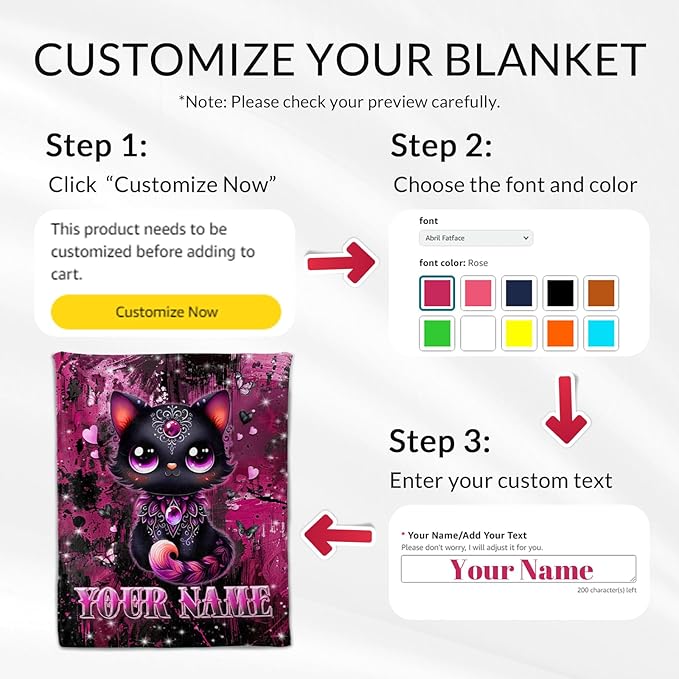Personalized Cat Blanket for Women - 60" x 80" Cat Lover Gifts for Girls, Adults - Soft Plush Gothic Black Throw Stuff for Home, Sofa