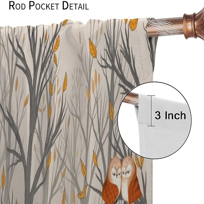 Kids Woodland Animal Window Curtains, Autumn Forest Hedgehog Rabbits Squirrel Fox Birds Blackout Rod Pocket Treatments Drapes for Boys Girls Bedroom 42x45in