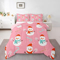 Feelyou Pink Christmas Bedding Set Soft for Boys Girls, Snowman Comforter Set Toddler Size Snowflake Duvet Quilt Microfiber Candy Cane Bedroom Decor 2 Pcs with 1 Pillow Cases
