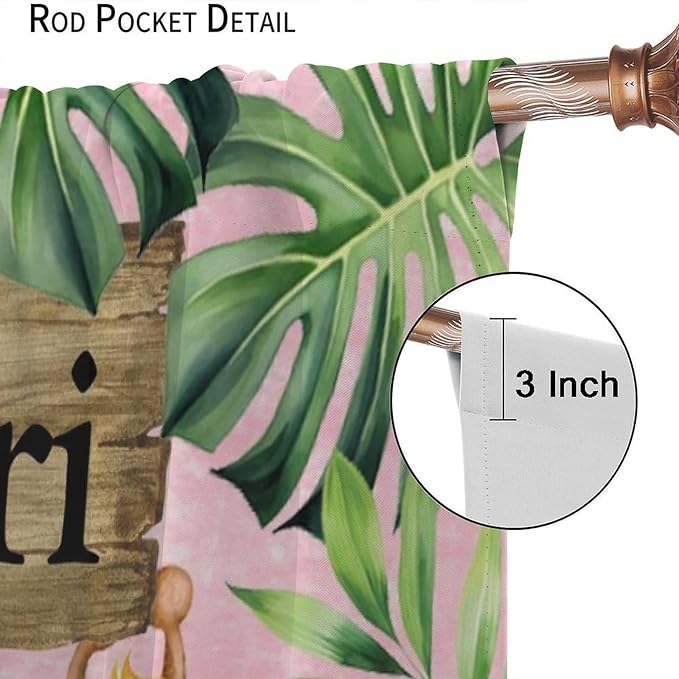 Kids Safari Animals Curtains, Cartoon Wildlife Tropical Leaf Pink Blackout Window Treatments, Rod Pocket Thermal Insulated Drapes 2 Panel Sets for Bedroom Nursery Classroom, 55" W X 63" L