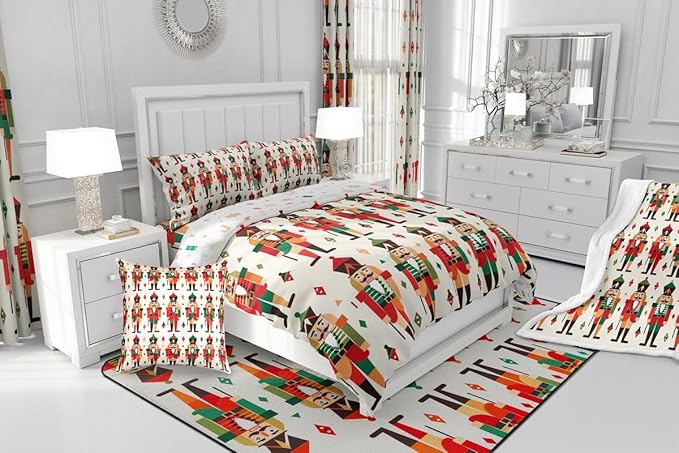 Feelyou Christmas Kids Comforter Set Queen Size Nutcracker Bedding Set Soldier Royal Guarder Princess Duvet Quilt for Kids Boys Girls Bedroom Decor Microfiber Ultra Soft Breathable
