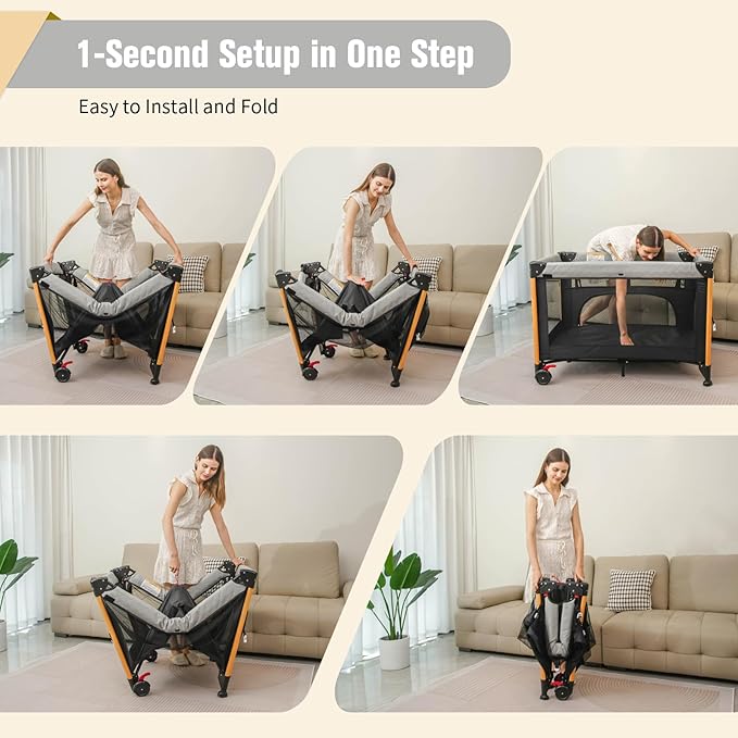 Baby Bassinet 5 in 1 Pack and Play,Baby Crib Adjustable Beside Sleeper One-Second &One-Hand Setup,Portable Playard Foldable Playpen for Newborn,Babies and Toddlers with Changing Table,Mattress (Black)