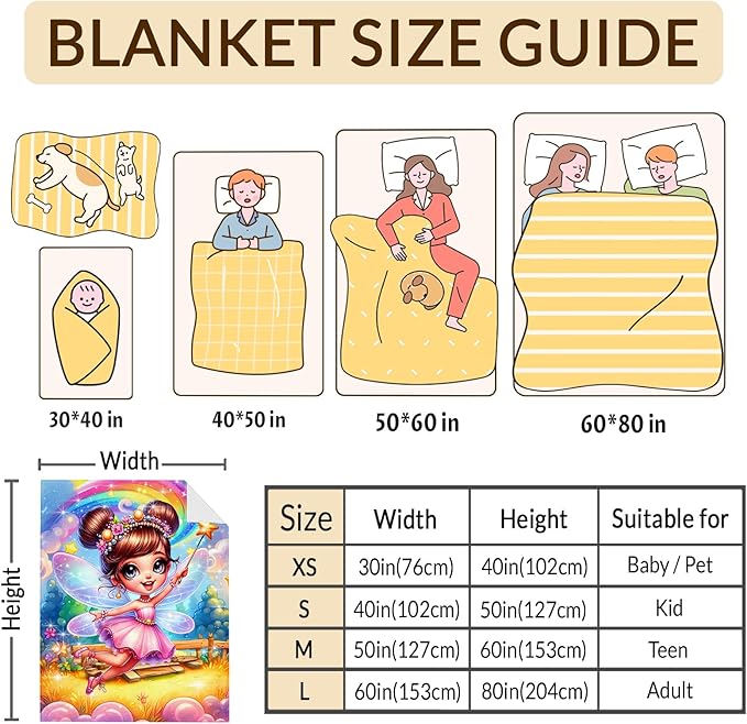 Girls Fairy Throw Blankets, Fairy Blanket Gift for Kids Teens 50x60 Inches Lightweight Warm Cute Decor Throw for Sofa Couch Living Room Bed