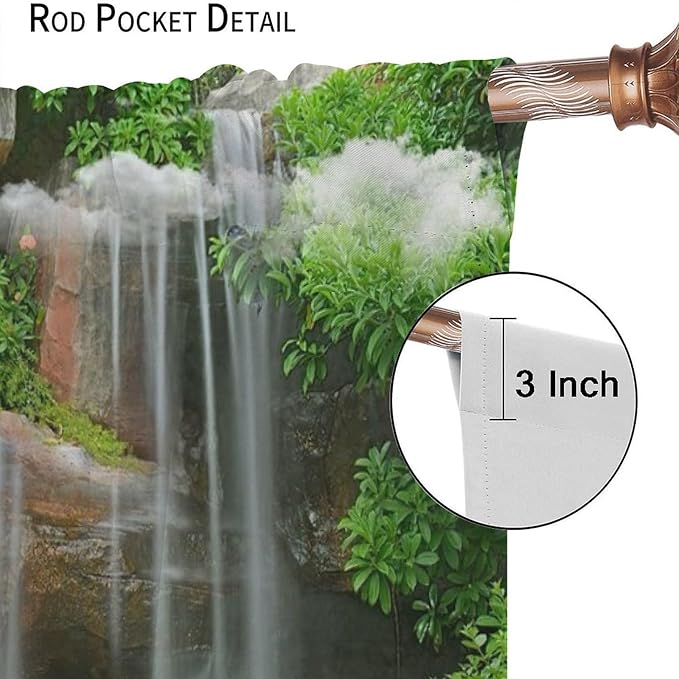 Waterfall Blackout Window Curtains, Rocky Waterfall to Pond Running Off Scenic Nature Themed Picture Print Window Drapes, for Living Room Bedroom 42x45in 2 Panels