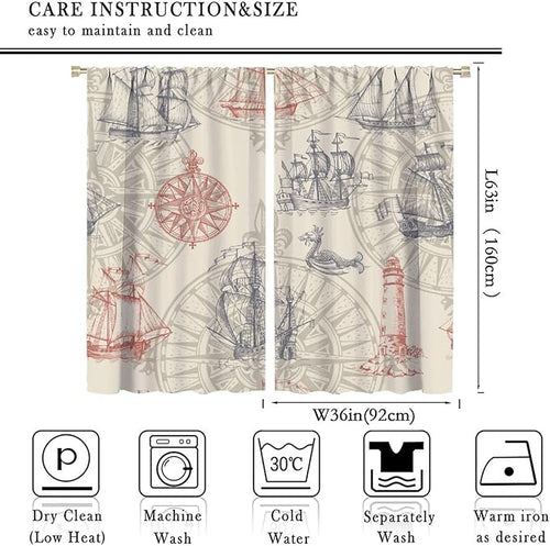 Abstract Nautical Curtain Set Seahorse Curtain for Kids Yellow Polyester Fabric Bedroom Curtain Set 2 Panels,72x63 Inches
