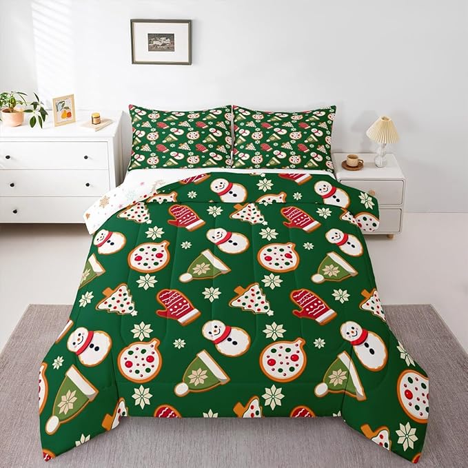 Feelyou Merry Christmas Comforter Set Full Size Snowman Bedding Set for Kids Boys Girls Gloves Cookies Duvet Quilt Snowflake Bedroom Decor Microfiber 3 Pcs with 2 Pillow Cases