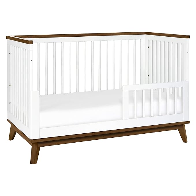 Babyletto Scoot 3-in-1 Baby Crib Convertible to Wooden Toddler Bed, Daybed - GREENGUARD Gold Certified - Easy Assembly, Made of 100% Solid Wood - Includes Toddler Conversion Kit - White/Natural Walnut