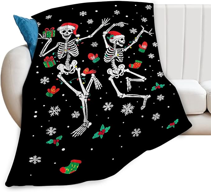 Gothic Fleece Blanket Christmas Skull Throw Blankets for Girls Boys Super Soft Warm Flannel Funny Throws Gifts for Men Women Cozy Fuzzy Plush Stuffed Couch Bed Bedding Decor 50"x40"