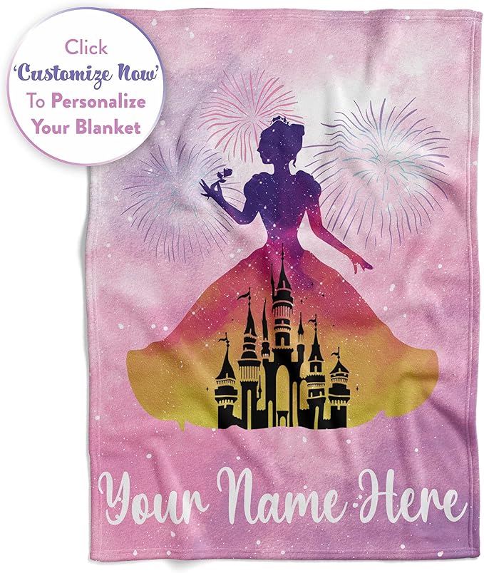 Personalized Princess Blanket for Girls - Ships Next Day, USA Made, Warm, Cozy, Soft Throw for Travel - Pink Room Decor - Plush Fleece or Sherpa Blanket with Custom Name (Fleece - 30x40)
