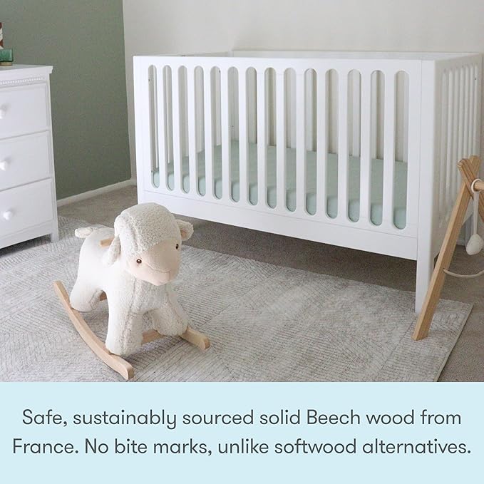 Newton Baby Galileo Standard Crib, Solid Beech Wood in White Color, 3-in-1 Convertible Crib with Toddler Bed Conversion Kit, Ultra-Safe Non-Toxic Finish