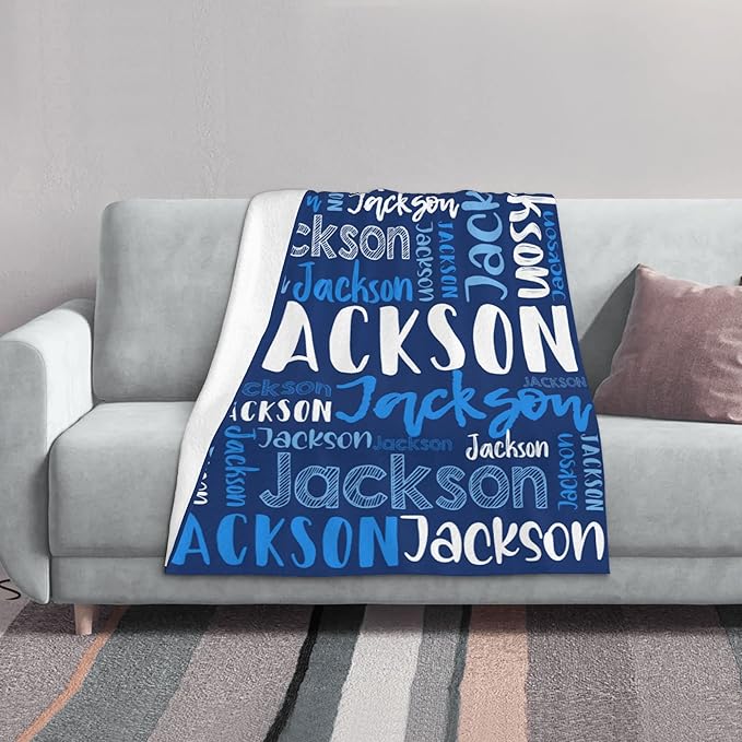 Dr.TOUGH Personalized Blankets with Name Customized Baby Blankets for Girls Boys Adults Monogrammed Blankets and Throws Christmas Birthday Mothers Fathers Valentines Day Gift (Blue,50''×60'')