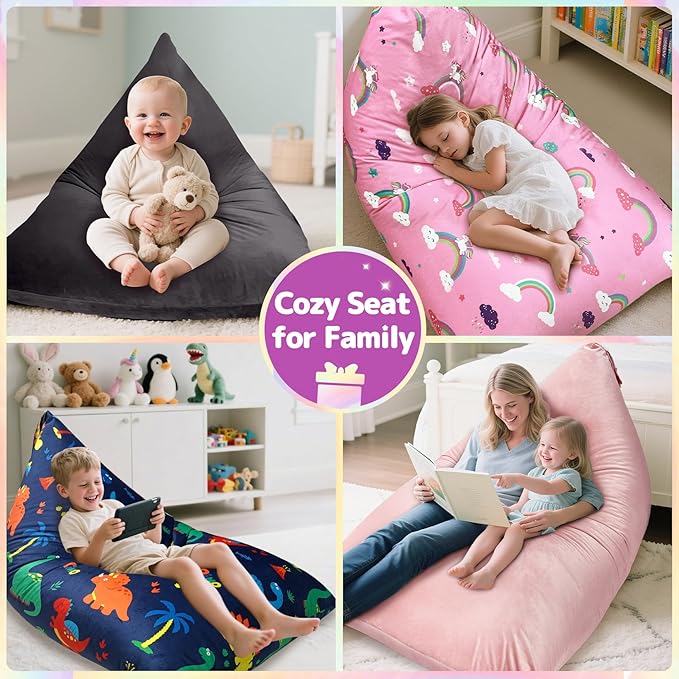Stuffed Animal Storage Bean Bag Chair for Kids and Adults, Luxury Velvet Stuffed Animal Storage, Stuffie Seat - COVER ONLY(Pink & Dark Grey 200 L/52 Gal)