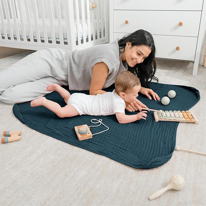Comfy Cubs Muslin Baby Blanket - Soft, Lightweight, 6-Layer Cotton Swaddle Blankets for Newborns, Infants & Toddlers - 40" x 40" Large, Breathable & Versatile for Sleeping & Tummy Time - Neptune