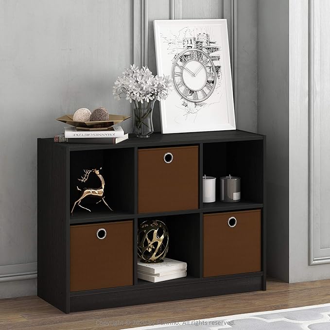 Furinno Basic 3x2 Cube Storage Bookcase Organizer with Bins, Espresso/Brown