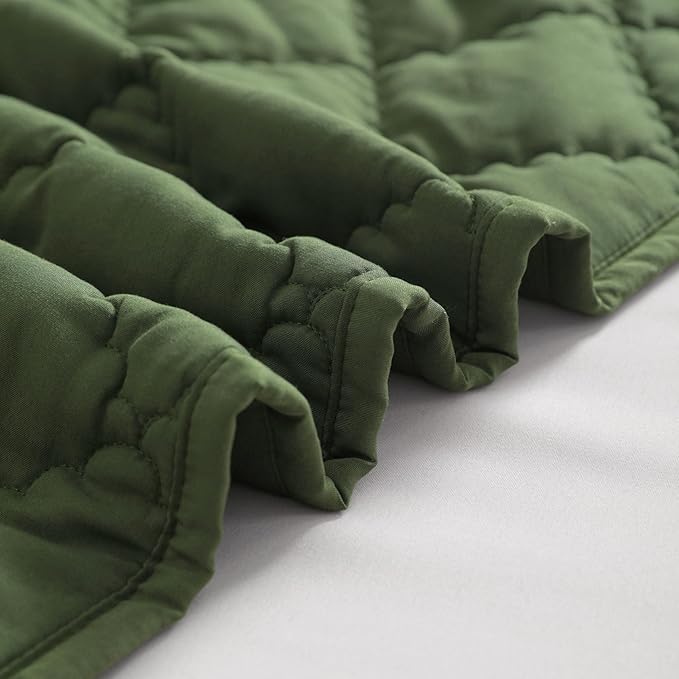 FLXXIE Machine Washable Microfiber Down Alternative Oversized Toddler Comforter, Super Soft and Lightweight Kids Crib Quilted Blanket for Stroller, Travel, 43x60 Inches, Olive