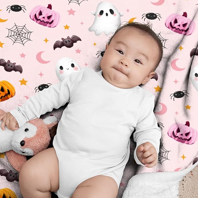Cute Ghost Pumpkin Blanket - Halloween Decor for Couch, Sofa, Bed, Living Rooms - Ghost Blanket Gifts for Girls & Boys - 30"x40" - Toddlers/Crib Size