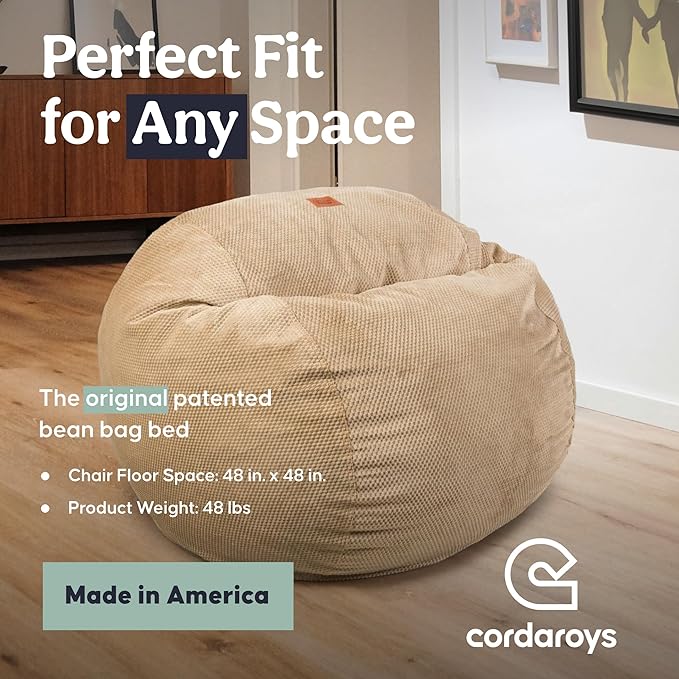 CordaRoy's Chenille Bean Bag-Convertible Bean Bag Chair-Machine-Washable Chenille Fabric Cover-for Basement,Living Room,Game Room,Dorm & More - Queen Size - Tan | Made in The USA